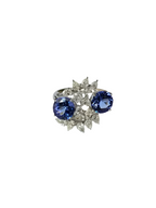 Natural Tanzanite Gemstone & Diamond Wedding Ring - 18k White Gold Handmade Ring