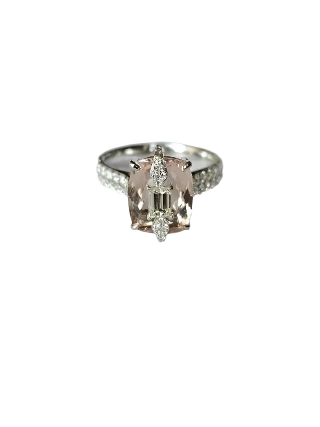 3.66 Ct. Morganite Gemstone Wedding Ring - 18k White Gold Diamond Engagement Ring Hover Image
