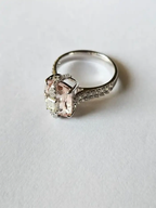3.66 Ct. Morganite Gemstone Wedding Ring - 18k White Gold Diamond Engagement Ring