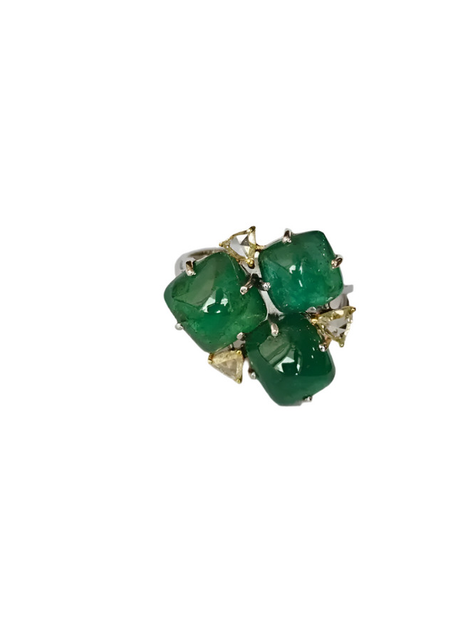 Natural Zambian Emerald Handmade Ring - 18k White Gold & Diamond Statement Ring Hover Image
