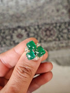 Natural Zambian Emerald Handmade Ring - 18k White Gold & Diamond Statement Ring