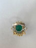 18K Gold, 12.60 carats, Zambian Emerald & Yellow Diamonds Cocktail Ring