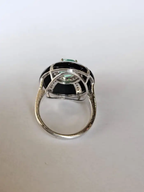 18k White Gold Diamond Cocktail Ring - Natural Colombian Emerald & Black Onyx Statement Ring