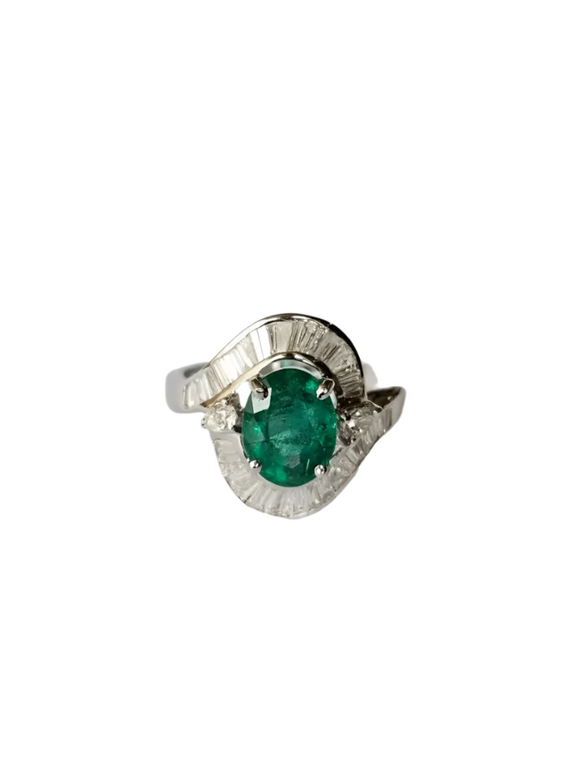2.14 Ct. Zambian Emerald Engagement Ring - 18k White Gold Handmade Diamond Ring Hover Image