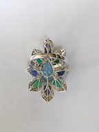 Aquamarine, Blue Sapphires, Emeralds & Diamonds Cocktail Ring - 18k White Gold Diamond Statement Ring