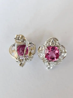 Natural Rubellite & Rose Cut Diamond Stud Earrings Made in 18k White Gold