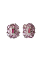 Natural Mozambique Ruby & Ceylon Pink Sapphire Stud Earrings - 18k White Gold Diamond Earrings