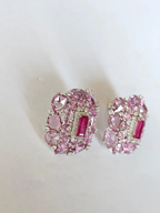 Natural Mozambique Ruby & Ceylon Pink Sapphire Stud Earrings - 18k White Gold Diamond Earrings