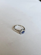 Natural Blue Sapphire & Black Enamel Ring - 18k White Gold Diamond Engagement Ring