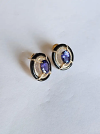 18k Gold Diamond & Tanzanite Gemstone Stud Earrings - Rock crystal & Black Onyx Earrings
