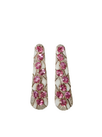 18k Rose Gold Diamond Dangle Earrings - Natural Ceylon Pink Sapphire & White Enamel Women Earrings
