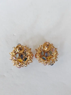 Ceylon Multi Sapphire & Diamond Stud Earrings - Handmade 18k Gold Diamond Women Earrings