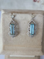 5.26 Ct. Aquamarine Dangle Earrings - Handmade 18k White Gold Heart Shape Diamond Earrings