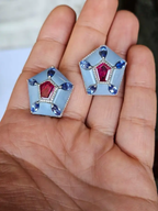 Natural Mozambique Ruby & Blue Opal Stud Earrings - 18k White Gold, Blue Sapphire & Diamond Earrings