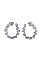 Natural Ceylon Blue Sapphire & Diamond Hoop Earrings - Solid 18k White Gold Handmade Earrings