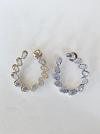 Natural Ceylon Blue Sapphire & Diamond Hoop Earrings - Solid 18k White Gold Handmade Earrings