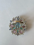 Natural Aquamarine, Sapphires & Emerald Statement Ring - 18k White Gold Diamond Wedding Ring