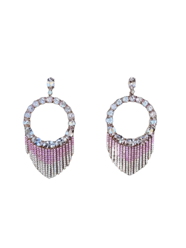 Natural Pink Sapphire & Morganite Gemstone Chandelier Earrings - 18k Rose Gold Diamond Earrings Hover Image