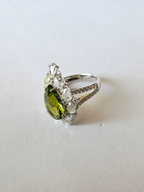 Natural Tourmaline & White Sapphire Ring - 18k White Gold Diamond Handmade Ring