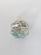 Colombian Emerald & Aquamarine Gemstone Statement Ring - 18k White Gold Diamond Cocktail Ring