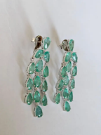 Natural Colombian Emerald Dangle Earrings - 18k White Gold Diamond Chandelier Earrings for Women