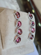 Natural Rubellite Gemstone Dangle Earrings - 18k White Gold Diamond Earrings