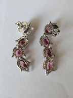 Natural Rubellite Gemstone Dangle Earrings - 18k White Gold Diamond Earrings