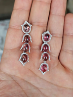 Natural Rubellite Gemstone Dangle Earrings - 18k White Gold Diamond Earrings