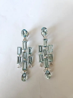 Natural Aquamarine Gemstone Chandelier Earrings - 18k White Gold Diamond Handmade Dangle Earrings