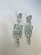 Natural Aquamarine Gemstone Chandelier Earrings - 18k White Gold Diamond Handmade Dangle Earrings