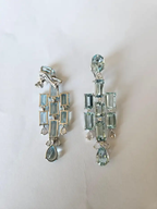 Natural Aquamarine Gemstone Chandelier Earrings - 18k White Gold Diamond Handmade Dangle Earrings