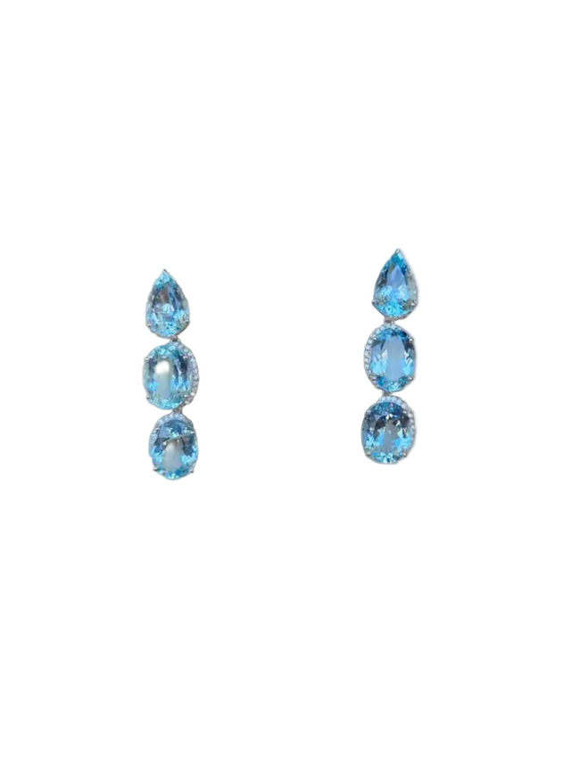 21.40 Ct. Aquamarine Dangle Earrings - 18k White Gold Diamond Earrings Hover Image