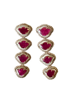 Natural Mozambique Ruby & Pearl Dangle Earrings - 18k Gold Diamond Bridesmaid Earrings