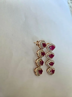Natural Mozambique Ruby & Pearl Dangle Earrings - 18k Gold Diamond Bridesmaid Earrings