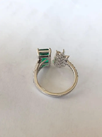 Natural Zambian Emerald Cuff Ring - 18k White Gold Rose Cut Diamond Wedding Ring