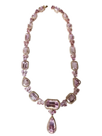 Natural Ceylon Pink Sapphire & Kunzite Necklace - 18k Rose Gold Diamond Necklace - Best Anniversary Gift