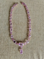 Natural Ceylon Pink Sapphire & Kunzite Necklace - 18k Rose Gold Diamond Necklace - Best Anniversary Gift