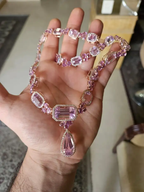 Natural Ceylon Pink Sapphire & Kunzite Necklace - 18k Rose Gold Diamond Necklace - Best Anniversary Gift