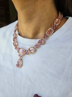 Natural Ceylon Pink Sapphire & Kunzite Necklace - 18k Rose Gold Diamond Necklace - Best Anniversary Gift