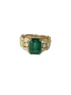 Natural Zambian Emerald Statement Ring - 18k Yellow Gold & Yellow Diamonds Wedding Ring