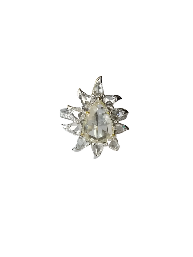 3.86 Ct. Rose Cut Diamonds Engagement Ring - 18k White Gold Handmade Wedding Ring Hover Image