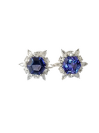 9.83 Ct. Natural Tanzanite Gemstone Minimalist Stud Earrings - 18k White Gold Rose Cut Diamonds Star Earrings - December Birthstone Earrings