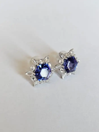 9.83 Ct. Natural Tanzanite Gemstone Minimalist Stud Earrings - 18k White Gold Rose Cut Diamonds Star Earrings - December Birthstone Earrings