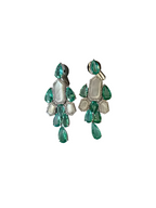 Natural Colombian Emerald & Pearl Chandelier Earrings - 18k White Gold Diamond Dangle Earrings