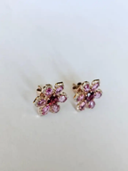 Natural Ceylon Pink Sapphires & Tourmaline Gemstone Floral Stud Earrings - 18k Rose Gold Diamond Earrings