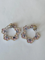 Natural Ceylon Blue & Pink Sapphire Gemstone Hoop Earrings - 18k White Gold Diamond Women Earrings
