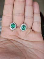 Natural Zambian Emerald Stud Earrings - 18k White Gold Diamond Tiny Stud Earrings
