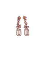 18k Rose Gold Kunzaite Gemstone Dangle Earrings - Natural Diamond & Pink Sapphire Wedding Earrings