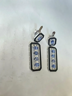 5.59 Ct. Oval Cut Ceylon Blue Sapphire 18k White Gold Earrings - Natural Diamond & Black Onyx Dangle Earrings