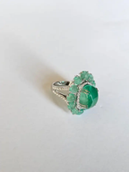 Natural Colombian Emerald Dome Ring - 18k White Gold Diamond Cocktail Ring - Wedding Gift